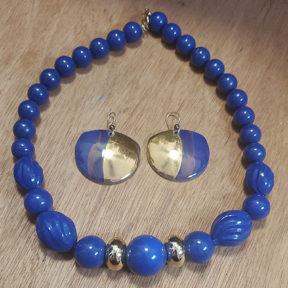 Blue & Gold Necklace & Earring Set KCW